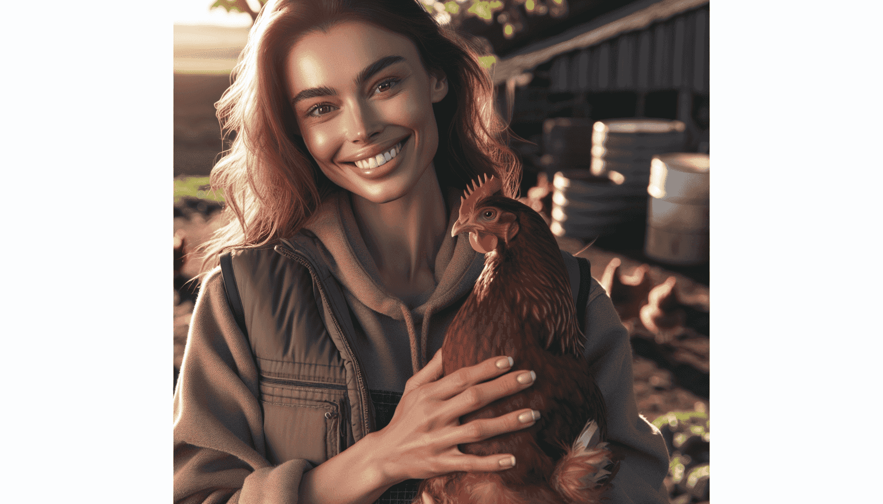 Farmář držící kuře s úsměvem